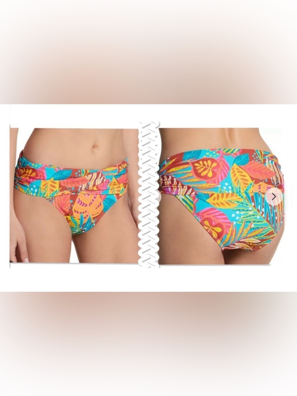 Bleu Rod Beattie Tropical Floral Bikini Bottom in Coral, Turquoise & Yellow Sz 4